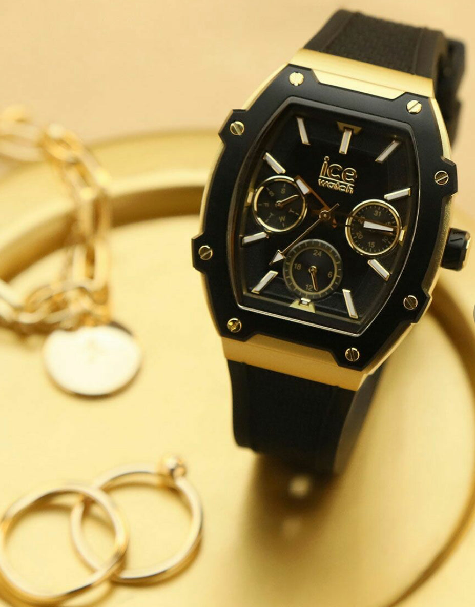 Ice Watch Ice Boliday Women's Silicone Strap, Multi-Function, multicolor (black / gold), watch