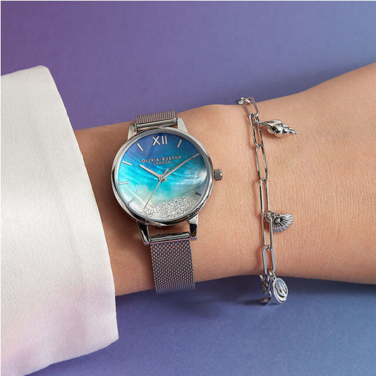 Olivia Burton Women's Watch Under the Sea Blue Mother of Pearl & Silver Mesh